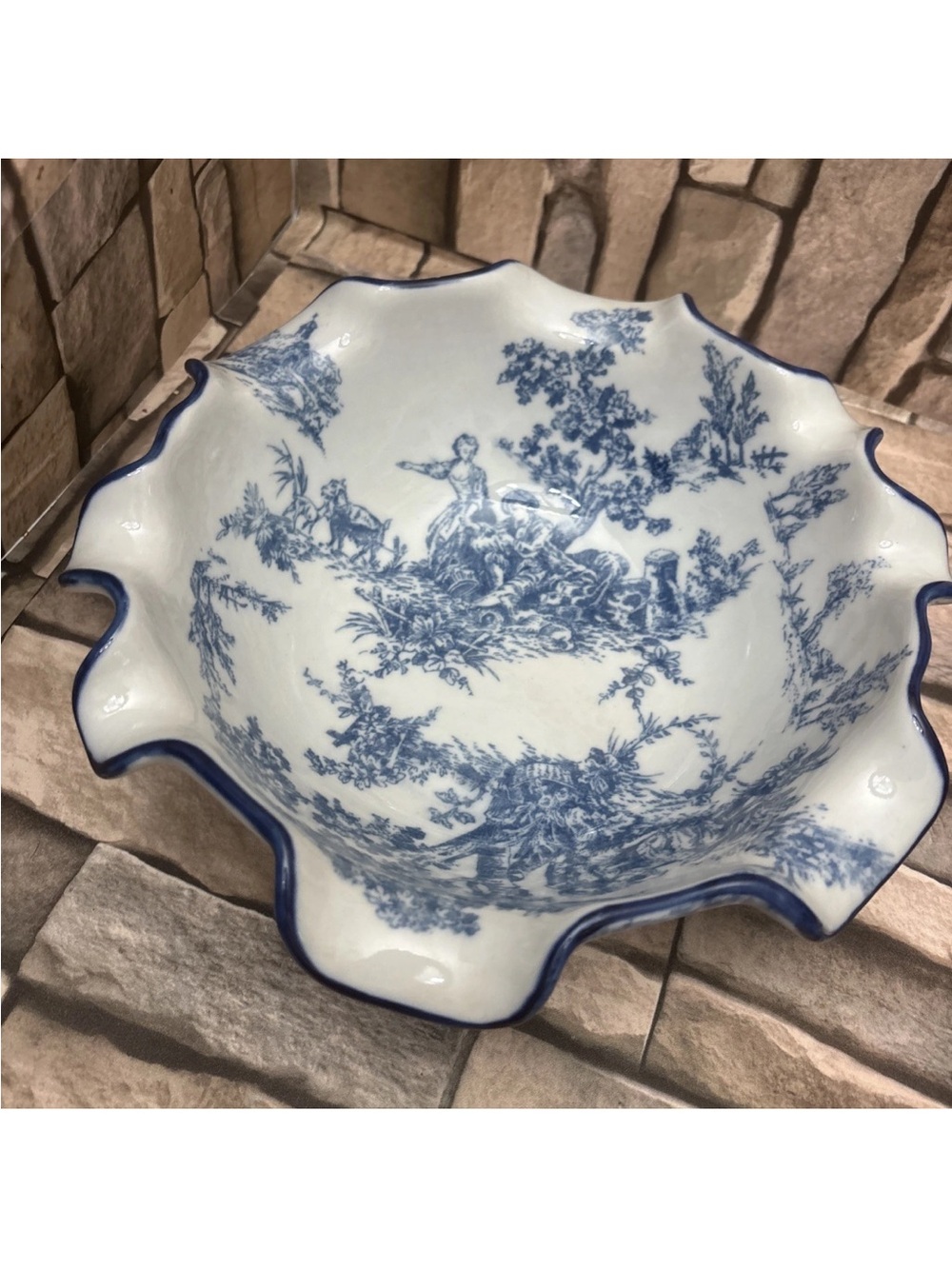 WCL Antique French Sevres Porcelain Centerpiece Bowl Blue/White Heavy